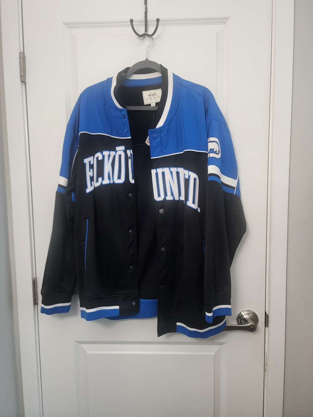 Ecko Unlimited Black and Royal Blue Button-Up  Varsity Style Jacket